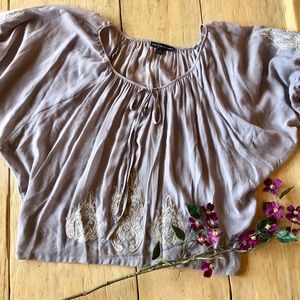 Embroidered,sheer,gray,boho top large ladies